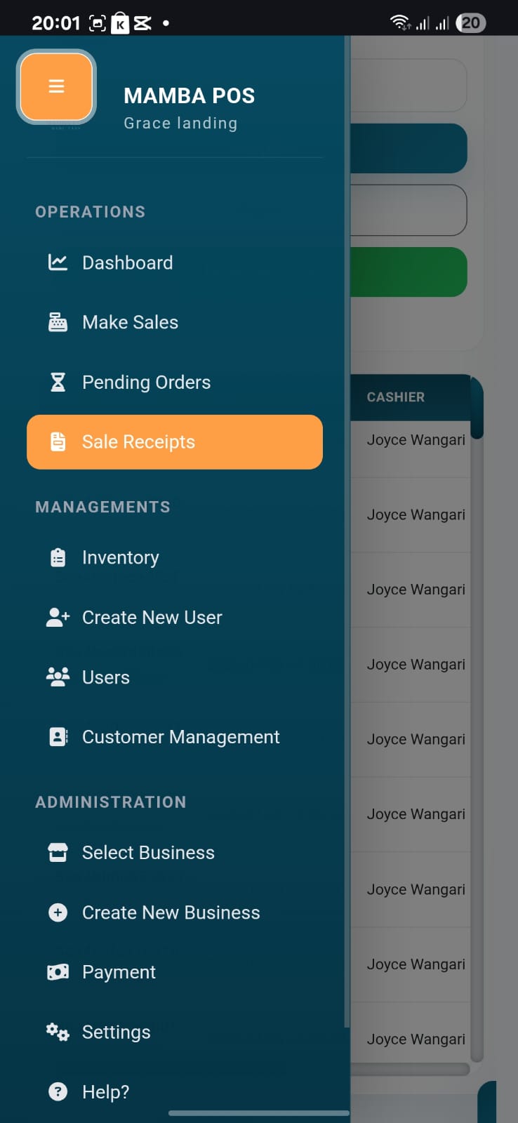 Mamba POS dashboard