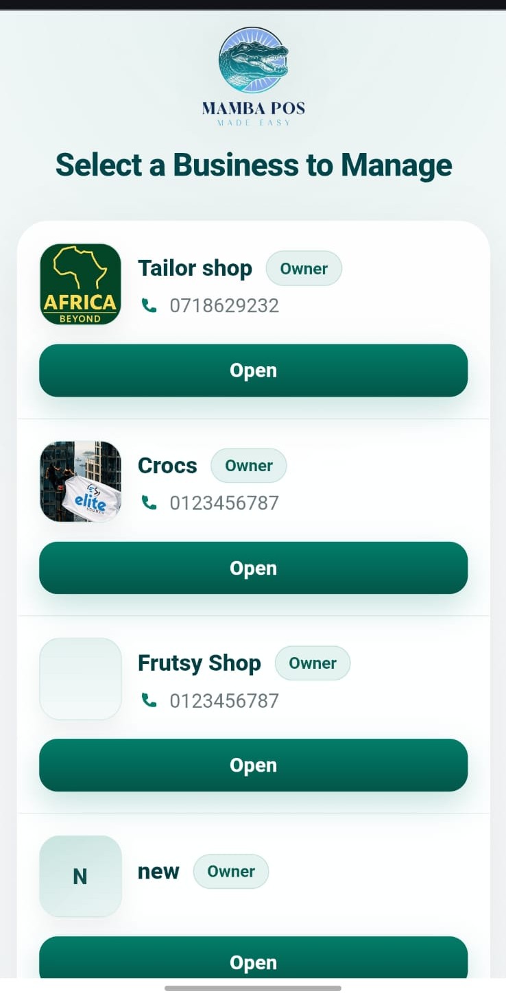 Mamba POS inventory screen