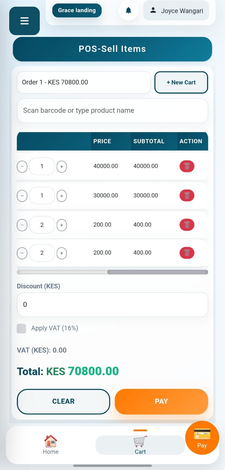 Mamba POS sales report screen